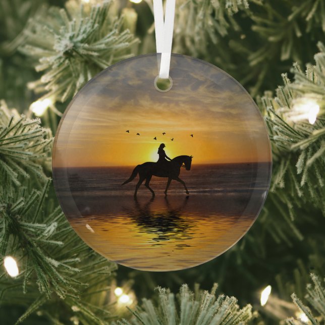 Dressage Rider on the Beach Glass Ornament (Insitu)