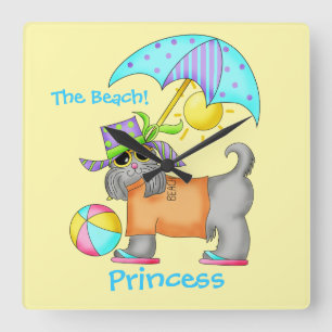 Dressed Beach Dog Personalized Yellow Square Wall Clock