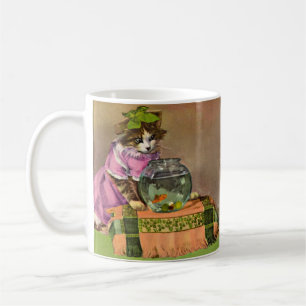 dressed cat and fish bowl coffee mug