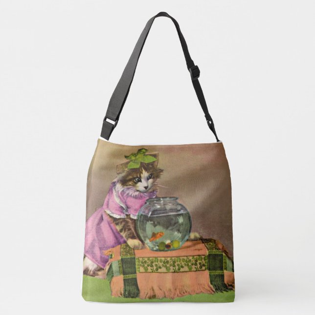 dressed cat and fish bowl crossbody bag (Back)