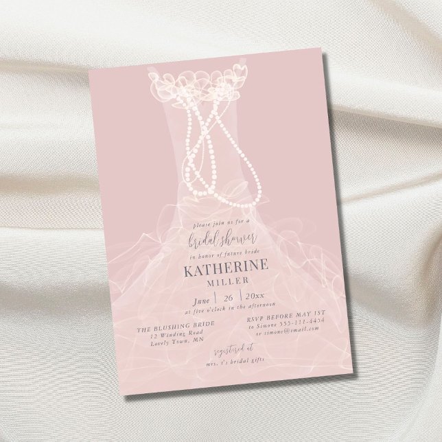 Dressed in Pearls Blush Ruffle Dress Bridal Shower Invitation (Creator Uploaded)