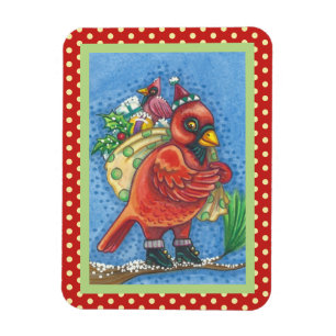 DRESSED IN RED SANTA, CHRISTMAS CARDINAL MAGNET