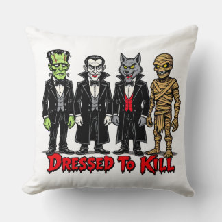 Dressed to Kill Classic Movie Monsters Graphic Throw Pillow