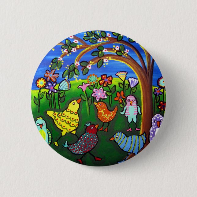 Dressed up Chicks n Peeps Fun Whimsical 2 Inch Round Button (Front)