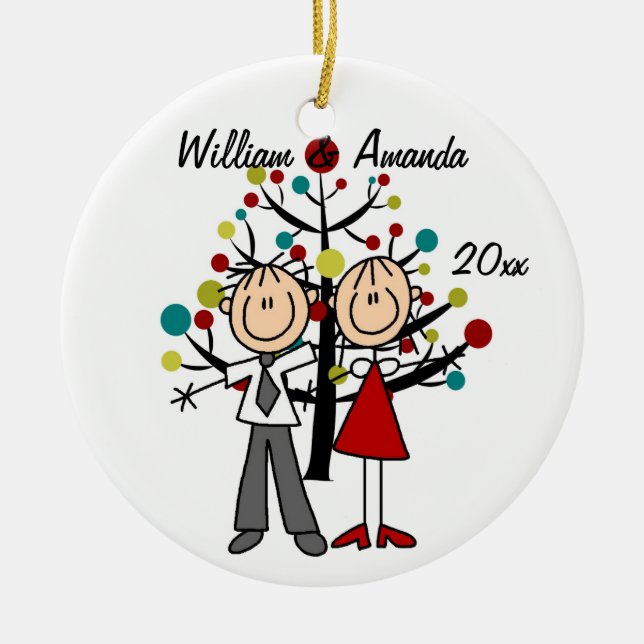 Dressed Up Couple Dated and Personalized Ornament (Front)