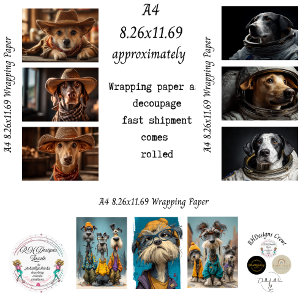 Dressed Up Dogs A4 Wrapping Paper for Decoupage 