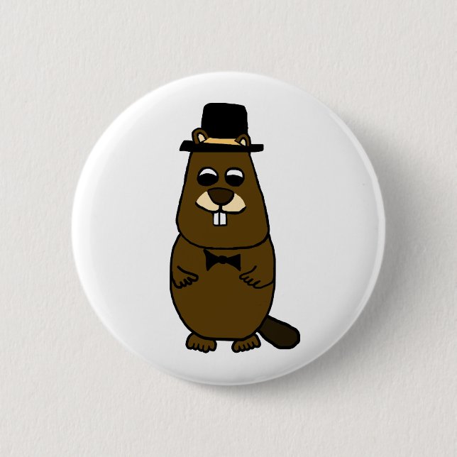 Dressed up Groundhog 2 Inch Round Button (Front)
