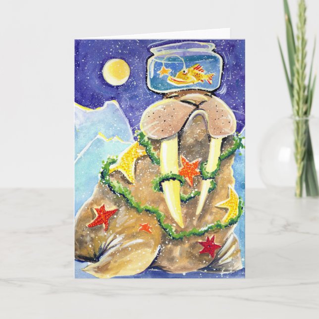 Dressed Up Walrus Holiday Card (Front)