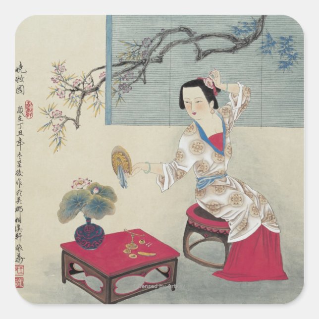 Dressing up in the Morning Square Sticker (Front)