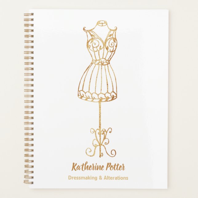 Dressmaker Seamstress Gold Glitter Mannequin Plann Planner (Front)