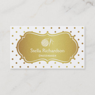 Dressmaker Thread Ball Knitting - White Gold Dots Business Card