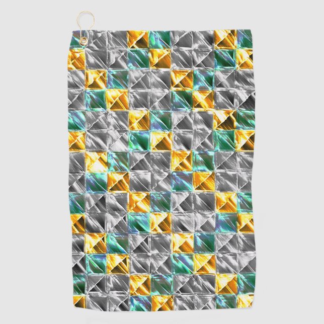  Dressy mint, golden and silver tiles or stained   Golf Towel (Front)
