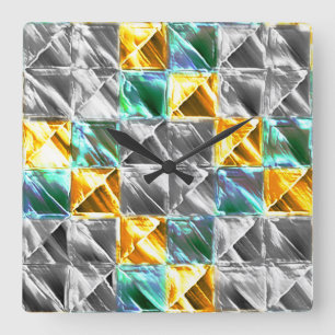  Dressy mint, golden and silver tiles or stained   Square Wall Clock
