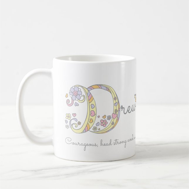 Drew letter D name meaning monogram mug (Left)