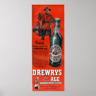 DREWRYS OLD STOCK ALE-VINTAGE CANADIAN BEER POSTER