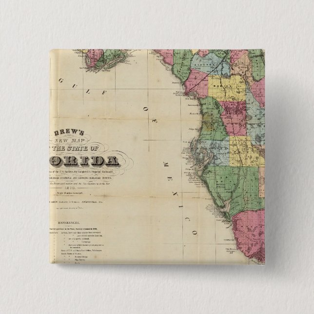 Drew's New Map Of The State Of Florida 2 Inch Square Button (Front)