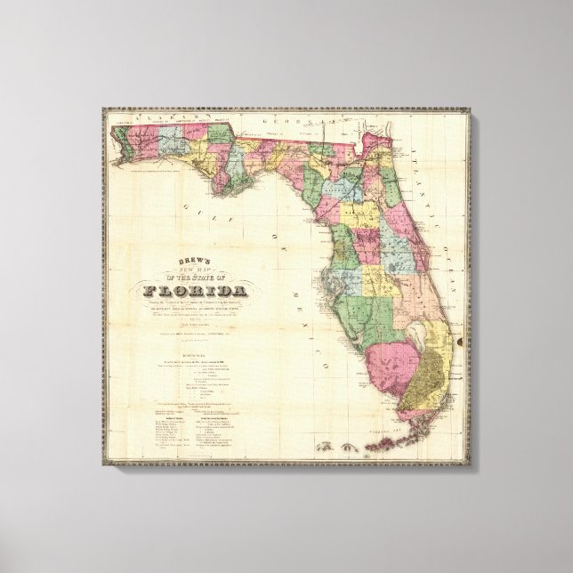 Drew's New Map Of The State Of Florida Canvas Print (Front)