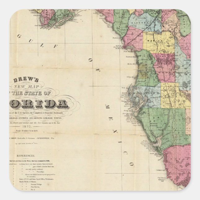 Drew's New Map Of The State Of Florida Square Sticker (Front)