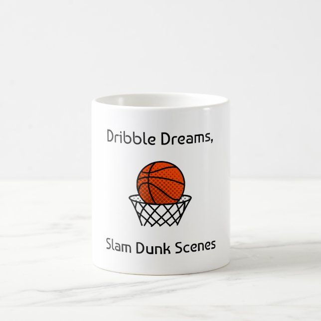 Dribble Dreams, Slam Dunk Scenes Basketball Coffee Mug (Center)