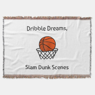 Dribble Dreams, Slam Dunk Scenes Basketball Throw Blanket