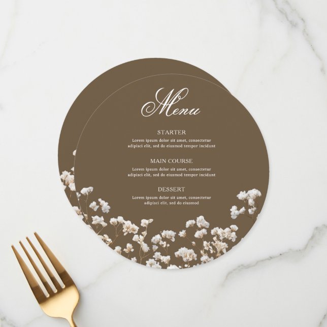 Dried Baby's Breath Round Menu (Front/Back In Situ)