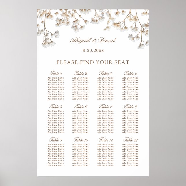 Dried Baby's Breath Wedding Seating Chart (Front)