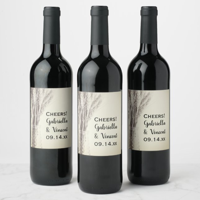Dried Barley Country Farm Wedding Wine Label (Bottles)