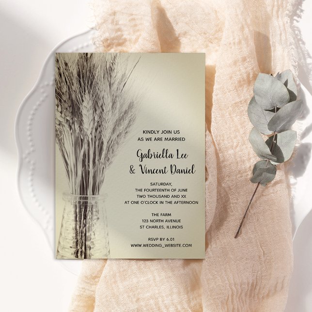 Dried Barley in Milk Bottle Farm Wedding Invitation (Creator Uploaded)