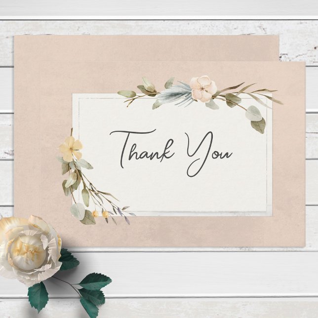 Dried Boho Floral Frame Blush Thank You Card (Creator Uploaded)