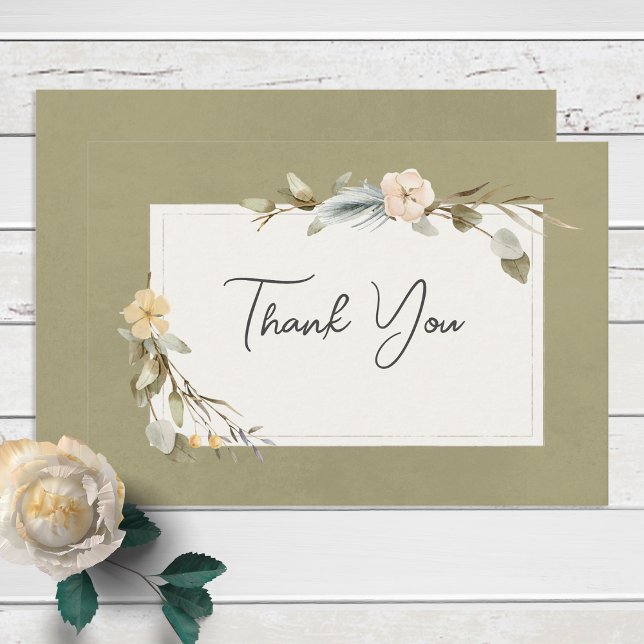 Dried Boho Floral Frame Sage Thank You Card (Creator Uploaded)