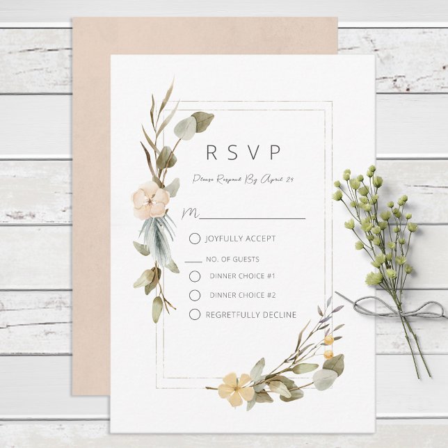 Dried Boho Floral Frame Wedding RSVP Card (Creator Uploaded)