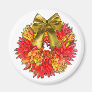 Dried Chili Pepper Wreath & Gold Bow Magnet