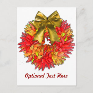 Dried Chili Pepper Wreath & Gold Bow Postcard
