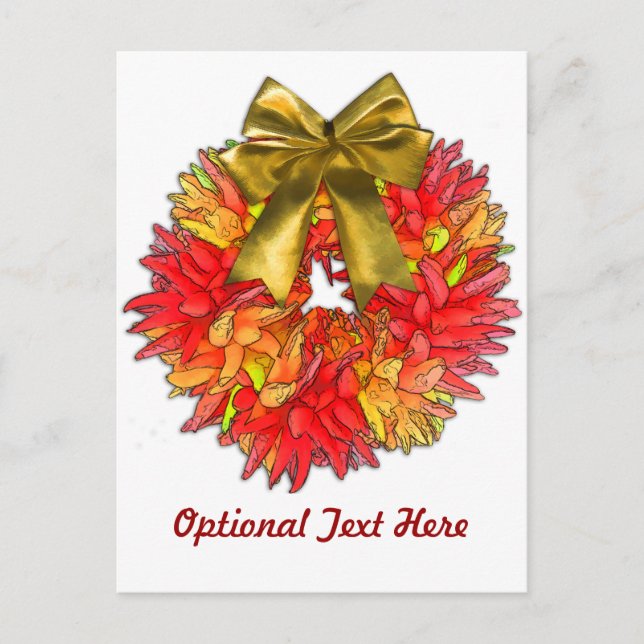 Dried Chili Pepper Wreath & Gold Bow Postcard (Front)