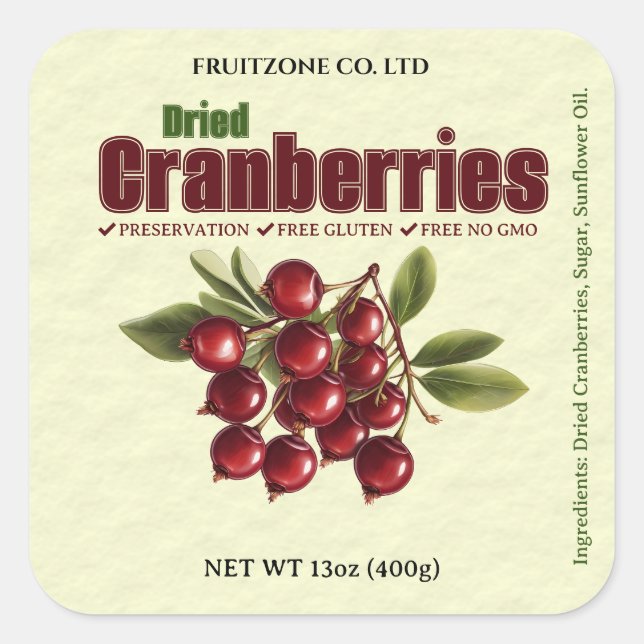 Dried Cranberries Product Label Sticker (Front)