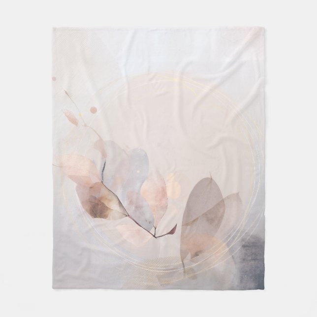 Dried Eucalyptus Leaves Gold Circle Minimal Art Fleece Blanket (Front)