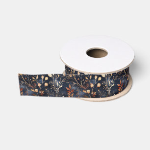Dried Floral and Gold Coloured Leaves Grosgrain Ribbon
