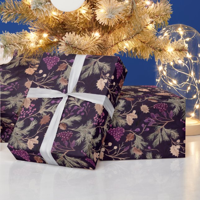 Dried Floral and Gold Coloured Leaves Wrapping Paper (Holidays)