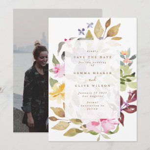Dried Floral Watercolor Art Wedding Photo Save The Date