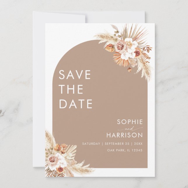 Dried Flower Arch Boho Pampas Grass Save The Date Invitation (Front)