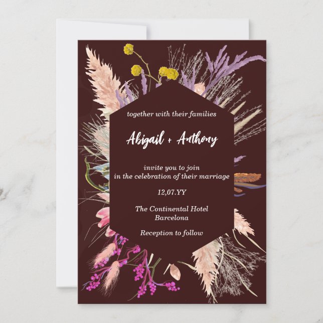 Dried Flower/ Geometric Border/ black background Invitation (Front)
