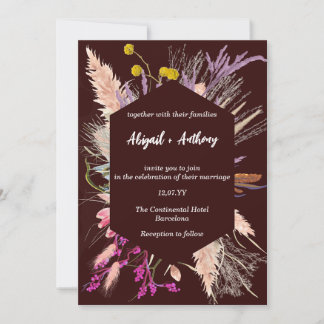 Dried Flower/ Geometric Border/ black background Invitation
