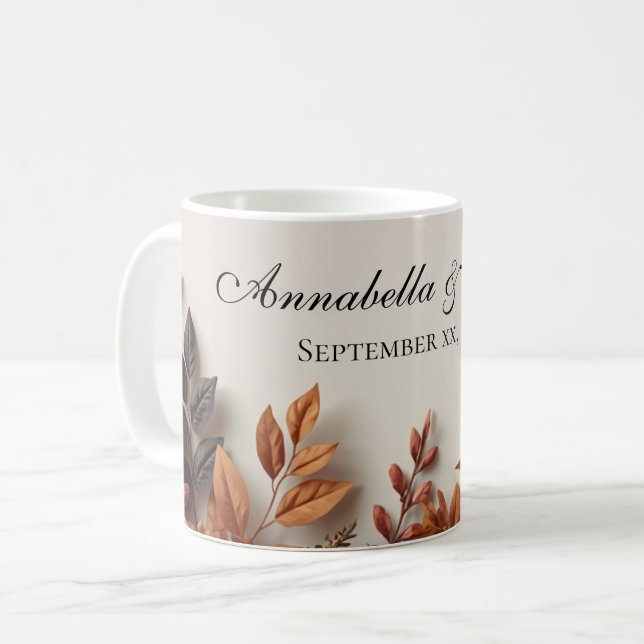 Dried Flowers Fall Floral Custom Name Coffee Mug (Front Left)