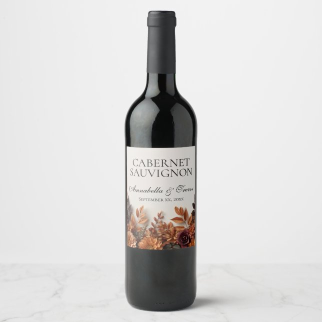 Dried Flowers Fall Floral Custom Name Wine Label (Front)