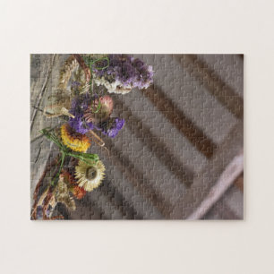 Dried Flowers on a Wooden Beam Floral Nature Jigsaw Puzzle