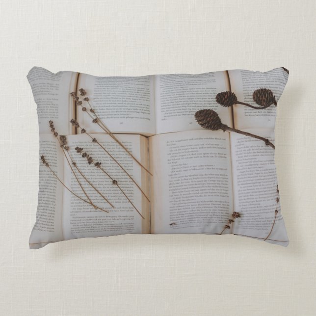 Dried flowers on books accent pillow (Front)