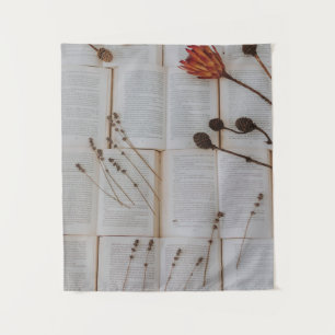 Dried flowers on books tapestry