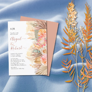 Dried flowers, pampas grass and palm leaf wedding invitation