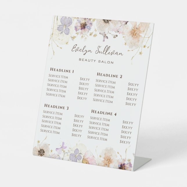 Dried Flowers Price List Pedestal Sign (Front)