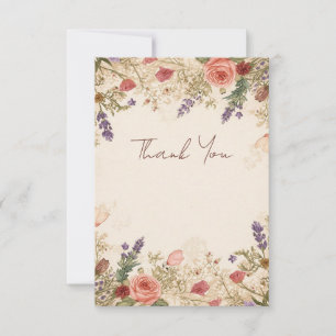Dried Flowers Vintage Lace Wedding Thank You Card